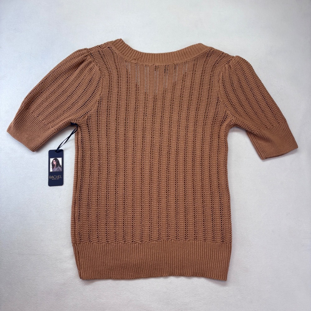 RACHEL Rachel Roy Women's Top Medium New Brown Knit‎ V-Neck Puff Sleeve Sweater - Picture 11 of 11